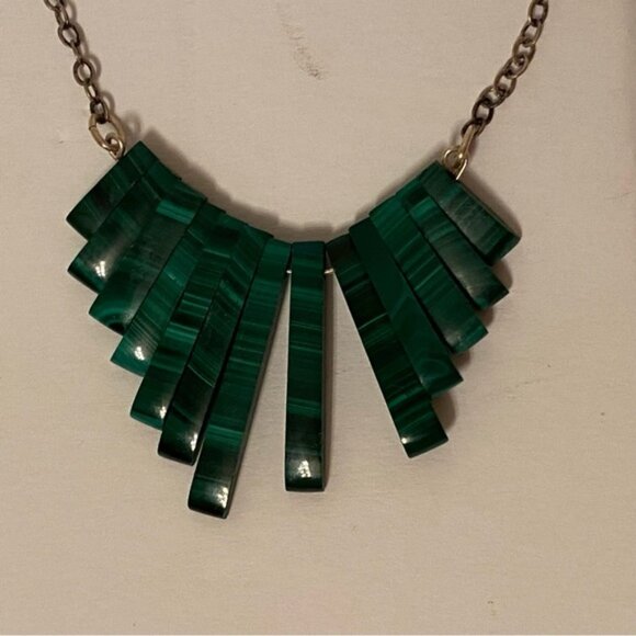 NECKLACE STERLING SILVER GREEN MALACHITE FAN STYLE GRADUATED TAPERED CHOKER 15” - Picture 3 of 9